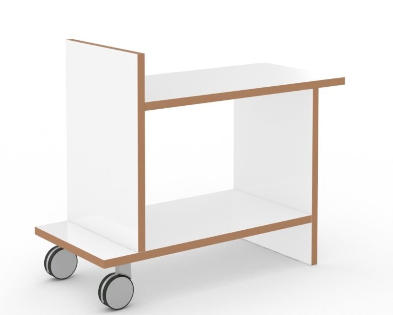 Weißer Freund Beistelltisch von Tojo mit Rollen, Ablagefläche und modernem Design.